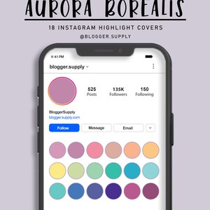 Instagram Highlight Covers - 18 IG Covers for Instagram Stories - Solid Color - Pastel Purple, Pink, Orange, Green, Blue - AURORA BOREALIS