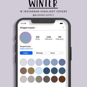 Instagram Highlight Covers - 18 IG Covers for Instagram Stories - Solid Color - Blue, Gray, Brown - WINTER