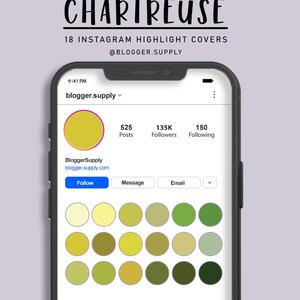 Instagram Highlight Covers - 18 IG Covers for Instagram Stories - Solid Color - Green, Yellow - CHARTREUSE