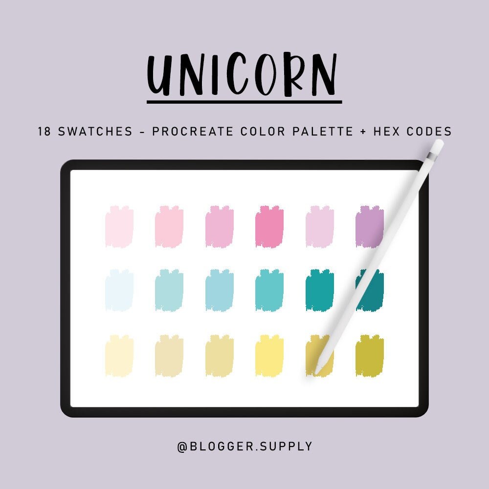UNICORN PROCREATE Color Palette Hex Códigos de Color Rosa, Amarillo ...