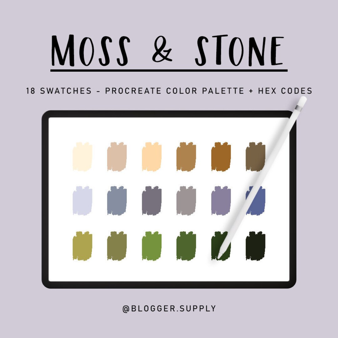 MOSS & STONE PROCREATE Color Palette Hex Color Codes Brown, Blue, Green