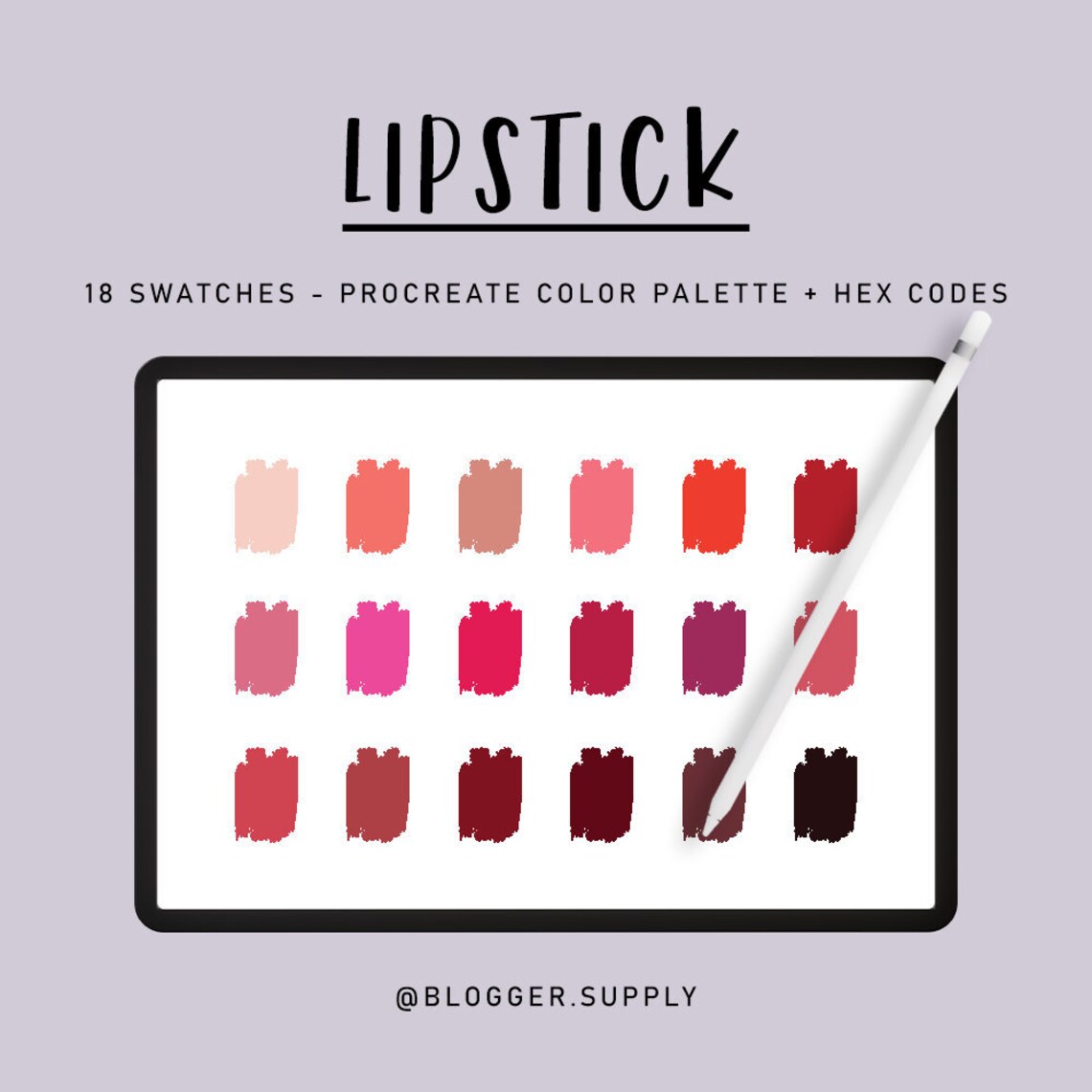 LIPSTICK PROCREATE Color Palette Hex Color Codes Pink, Red, Orange