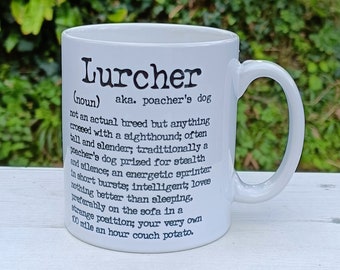 Lurcher Mug, White ceramic dog mug, gift for pet lover or owner