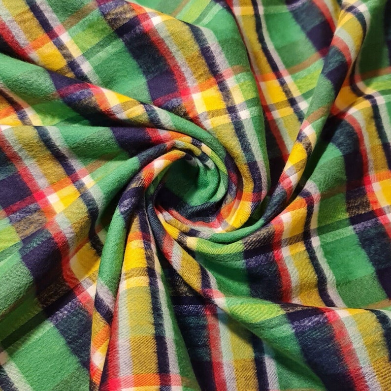 Brushed 100% Cotton Flannel Material Winceyette Tartan Dress Craft Quilting Fabric 58" By The Meter Green Multi Tartan