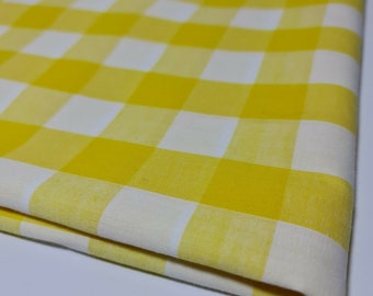 Yellow Gingham Polycotton Fabric 1" Check Sewing Dressmaking Curtains Dress Craft Material 44" By The Meter