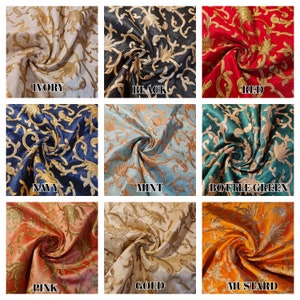 Fancy Gold Embroidery Faux Raw Silk Fabric Dress Decor Fabric Craft Material 44&quot;