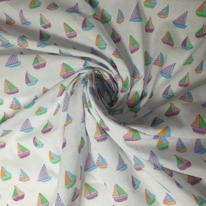 White Nautical Boat Kids Marine Anchors Polycotton Material Craft Dress Quilting Fabric by Meter 44&quot;