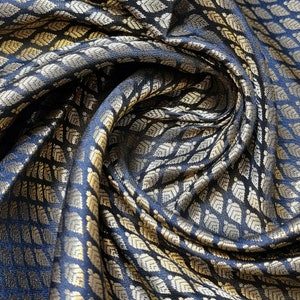 Black Ditsy Gold Leaf Brocade Material Floral Jacquard Indian Banarasi Craft Dress Quilting Drape Fabric 44&quot;