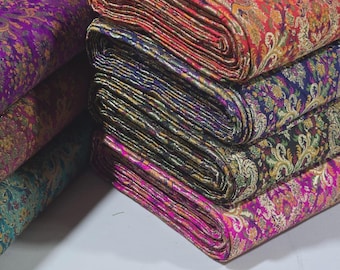 Royal Mughal Paisley Gold Jacquard Banaras Brocade Dress Craft Fabric 44" Wide By The Meter