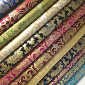 Multi Panel Gold Metallic Indian Banarasi Brocade Fabric 44&quot; By The Meter