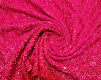 Broderie Anglais Sequin Embroidery ANGLAISE Soft Viscose Dress Craft Fabric 44" (Cerise Pink)
