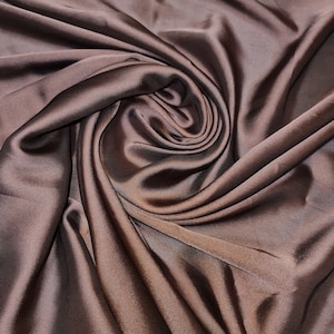 Luxury Glossy Charmeuse Silk Satin Weave Bridal Dress Polyester Fabric 58&quot; (CHOCOLATE BROWN- 53)