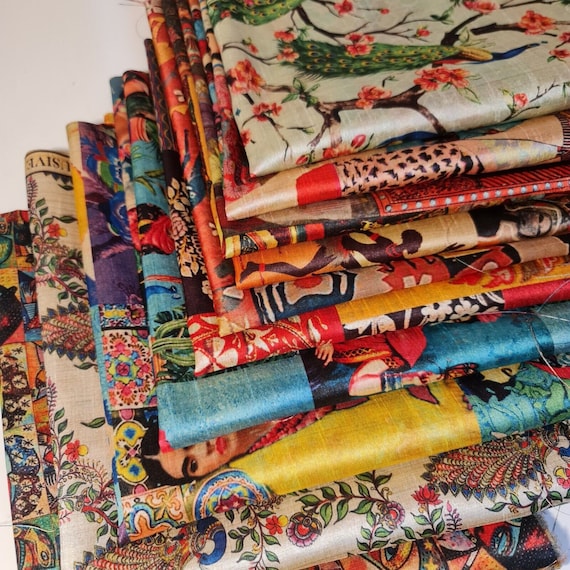 raw material for dress designing Frida Kahlo Print Raw Silk Fabric – Indian Heritage Floral Digital  Polyester Material for Dress & Craft, 44