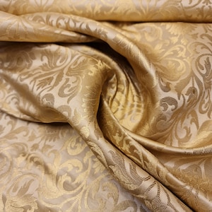 Gold Luxurious Tulip Floral Gold Metallic Indian Banarasi Brocade Fabric Dress Craft Costume Material 44&quot; By The Meter