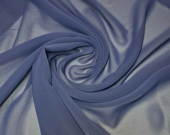 Sheer Poly Crepe Chiffon Fabric Semi-Transparent Drape Dress Craft Material 44" (Denim Blue)