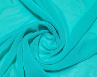 Chiffon Sheer Fabric Plain Soft Polyester Wedding Arch Dress Craft Material 44" (Turquoise)