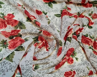 Cream Spring Floral Printed Soft Poly Crepe Dress Drape Craft Fabric 58" By The Meter