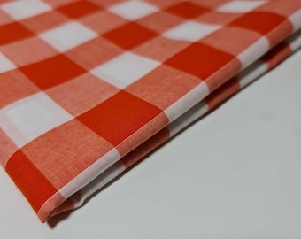 Orange Gingham Polycotton Fabric 1" Check Sewing Dressmaking Curtains Dress Craft Material 44" By The Meter