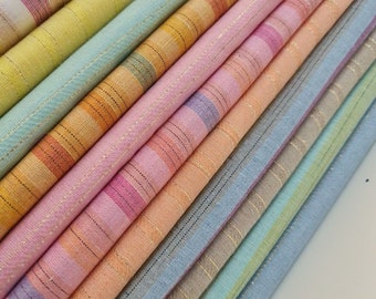 100% Cotton Linen Lurex Pride Stripe Fabric Curtain Dress Craft Quilting Bedding Material 44" By The Meter