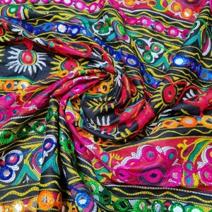 Cotton Indian Ethnic Mirror Embroidery Suzani Rangoli Boho Banjara Fabric 44&quot; (Design 6)