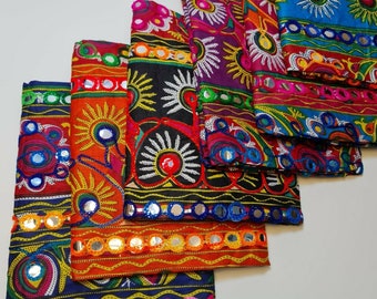 Textile Station Katoen Indische Etnische Spiegel Borduurwerk Suzani Rangoli Boho Banjara Stof 45 Breed Pre Cut 1 Meter (Emerald groen