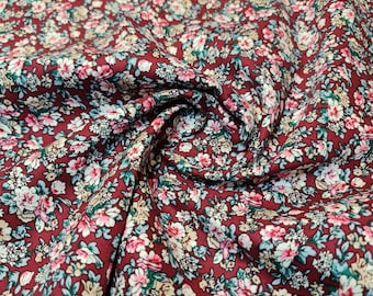 Cerise 100% Cotton Poplin Floral Print Fabric – Soft Dress, Craft, Quilting Material – 58" Wide – Sold by the Meter