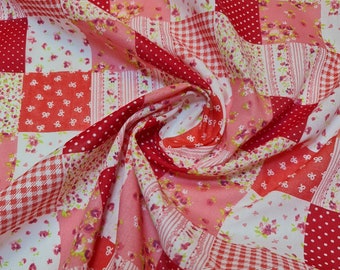 Pink Floral Gingham Spotted Patchwork Printed Poly Cotton Fabric Polycotton Craft Quitting Dress Costume Material 44" By The Meter