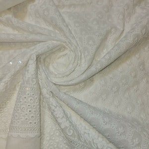Cotton Lawn Broderie Anglaise White/Cream Embroidery Dress Craft Fabric 50&quot; (Design -4)