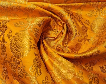 Ornamental Floral Gold Metallic Print Indian Banarasi Brocade Fabric (Mustard Yellow)