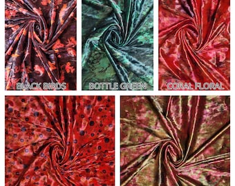 Floral Velour Crush Velvet Material Dress Craft Quilting Fabric 58" By Meter