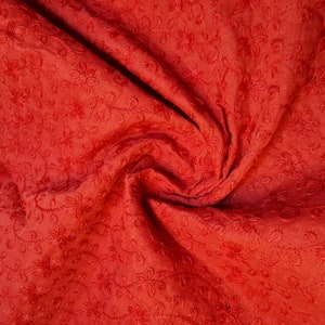 Red 100% Cotton Broderie Anglaise Fabric Anglais Craft Dress Quilting Patchwork Material 44&quot; By Meter