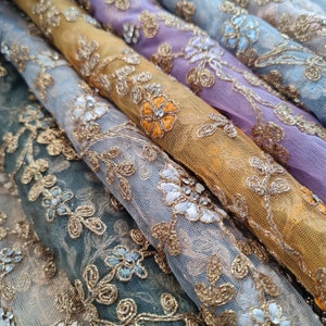 Premium Mesh Net Material Floral Diamante Hand Embroidery Dress Craft Novelty Wedding Dress Fabric 44"