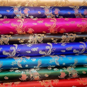 Oriental Chinese Embroidery Brocade Material Poly Silk Satin Oriental Dragon Fabric 36&quot;