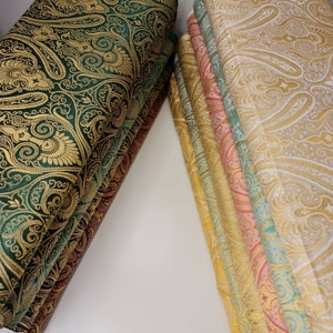 Ornamental  Indian Banarasi Brocade Fabric Paisley Gold Metallic Dress Craft Costume Material 44&quot; By Meter