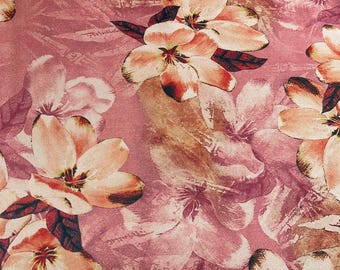 Rose Pink Floral Printed Luxury Satin Fabric 58" Wide  Silky Soft Dress Fabric By The Metre