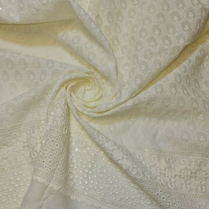 Cotton Lawn Broderie Anglaise White/Cream Embroidery Dress Craft Fabric 50&quot; (Design -6)