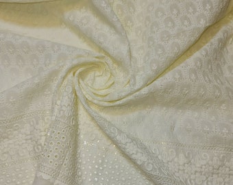Cotton Lawn Broderie Anglaise White/Cream Embroidery Dress Craft Fabric 50" (Design -6)