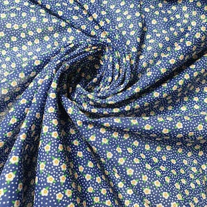 Blue Floral Polycotton Material Flowers Craft Dress Quilting Fabric 44&quot; By Meter