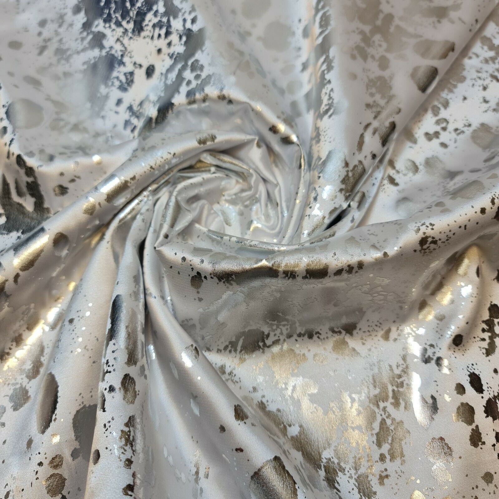 White Silver Foil Printed Satin Finish Dress Craft Fabric By | Etsy