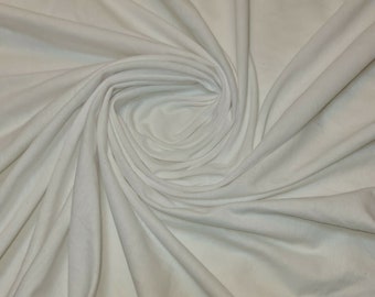 Soft Plain Colour Cotton Jersey Stretch Knit T Shirt Baby Grow Dress Fabric 58" (White)