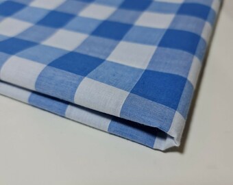 Pale Blue Gingham Polycotton Fabric 1" Check Sewing Dressmaking Curtains Dress Craft Material 44" By The Meter