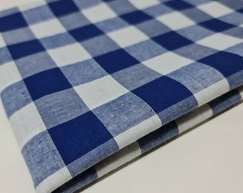 Royal Blue Gingham Polycotton Fabric 1" Check Sewing Dressmaking Curtains Dress Craft Material 44" By The Meter