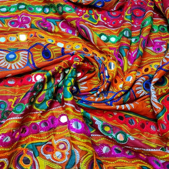 Cotton Indian Ethnic Mirror Embroidery Suzani Rangoli Boho | Etsy