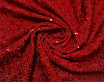 Broderie Anglais Sequin Embroidery ANGLAISE Soft Viscose Dress Craft Fabric 44" (Red)