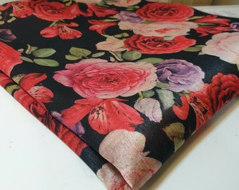 FLORAL ROSES Raw Silk Faux Dupion 100% Polyester Upholstery Fabric Bridal Material 44"