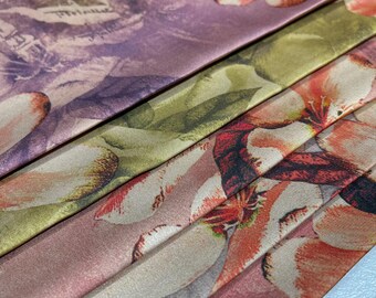 Floral Printed Luxury Satin Fabric 58" Wide Silky Soft Dress Fabric By The Meter