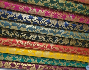 Indiase sierbloemen goud metallic print banarasi brokaat jurk stof ambacht kostuum materiaal 44" op meter