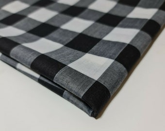 Black Gingham Polycotton Fabric 1" Check Sewing Dressmaking Curtains Dress Craft Material 44" By The Meter
