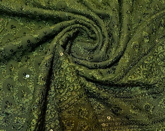 Broderie Anglais Sequin Embroidery ANGLAISE Soft Viscose Dress Craft Fabric 44" (Olive)