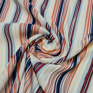 Tessuto jersey plissettato stampato con righe miste vintage, 58"